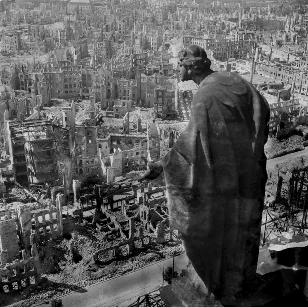 Dresden in ruins after Allied bombings, February 1945